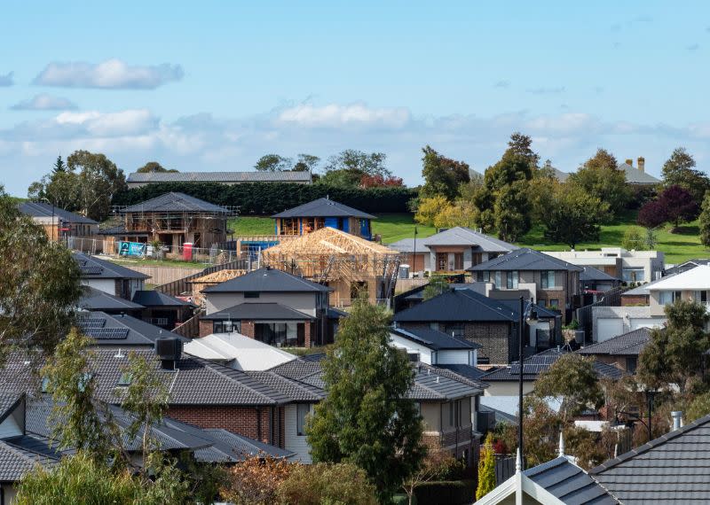 A photo of a house construction in a Melbourne Suburb.  The government has identified 10 key areas where up to 60,000 new homes will be built.