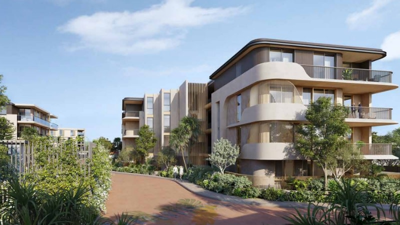 render of a seniors community in Kingscliff which is mid rise and coastal in design