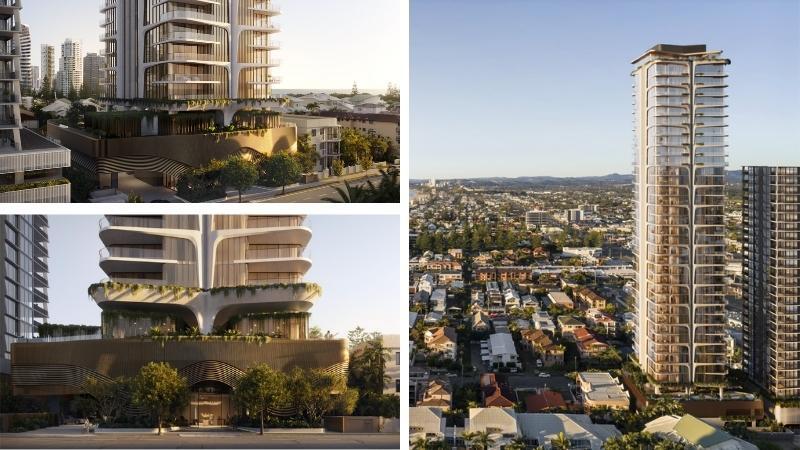 The proposed 36-storey residential high-rise at 35-41 Peerless Avenue, Mermaid Beach, is just around the corner from Sunland’s recently-completed 44-storey 272 Hedges Avenue tower at the northern end of the rich-lister beachfront residential strip. 