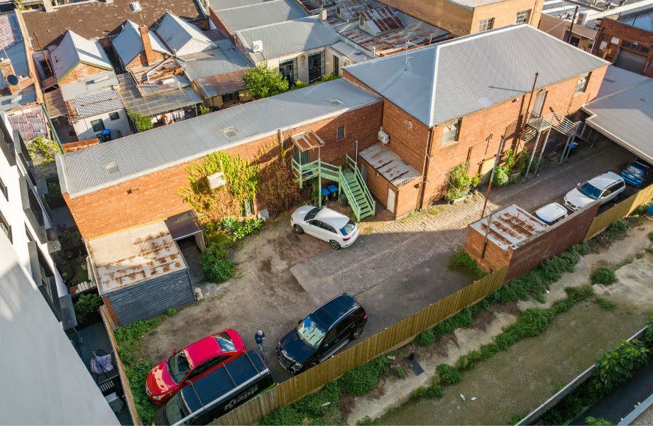 An aerial view of the site bought by Pace Development Group at 70 Chapel Street and 1A Windsor Place in Melbourne's Windsor.