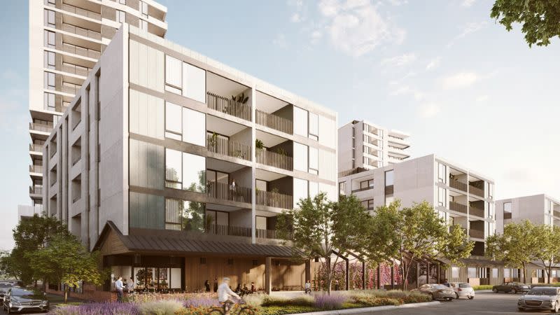 A render by Hayball Architects for Millhouse Residences, the second stage of the Kinnears Precinct project.