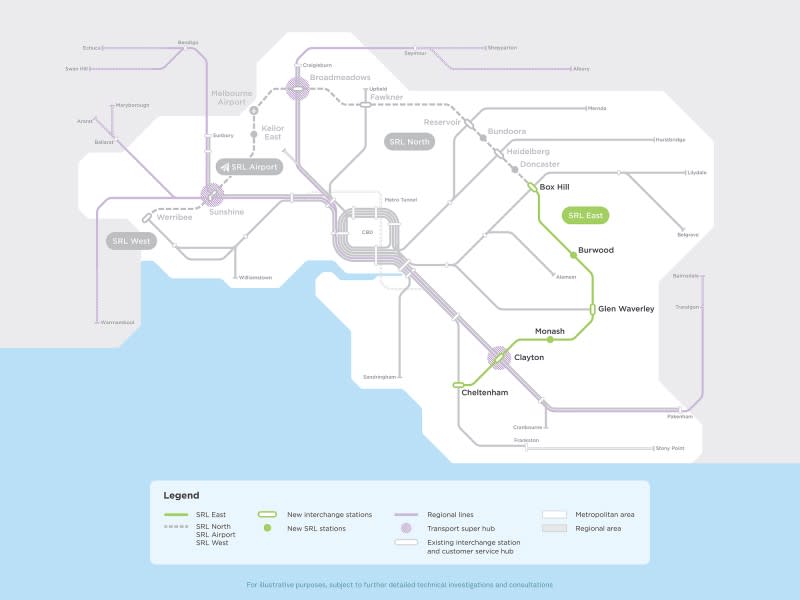 A map of the Suburban Rail Loop project's East section.