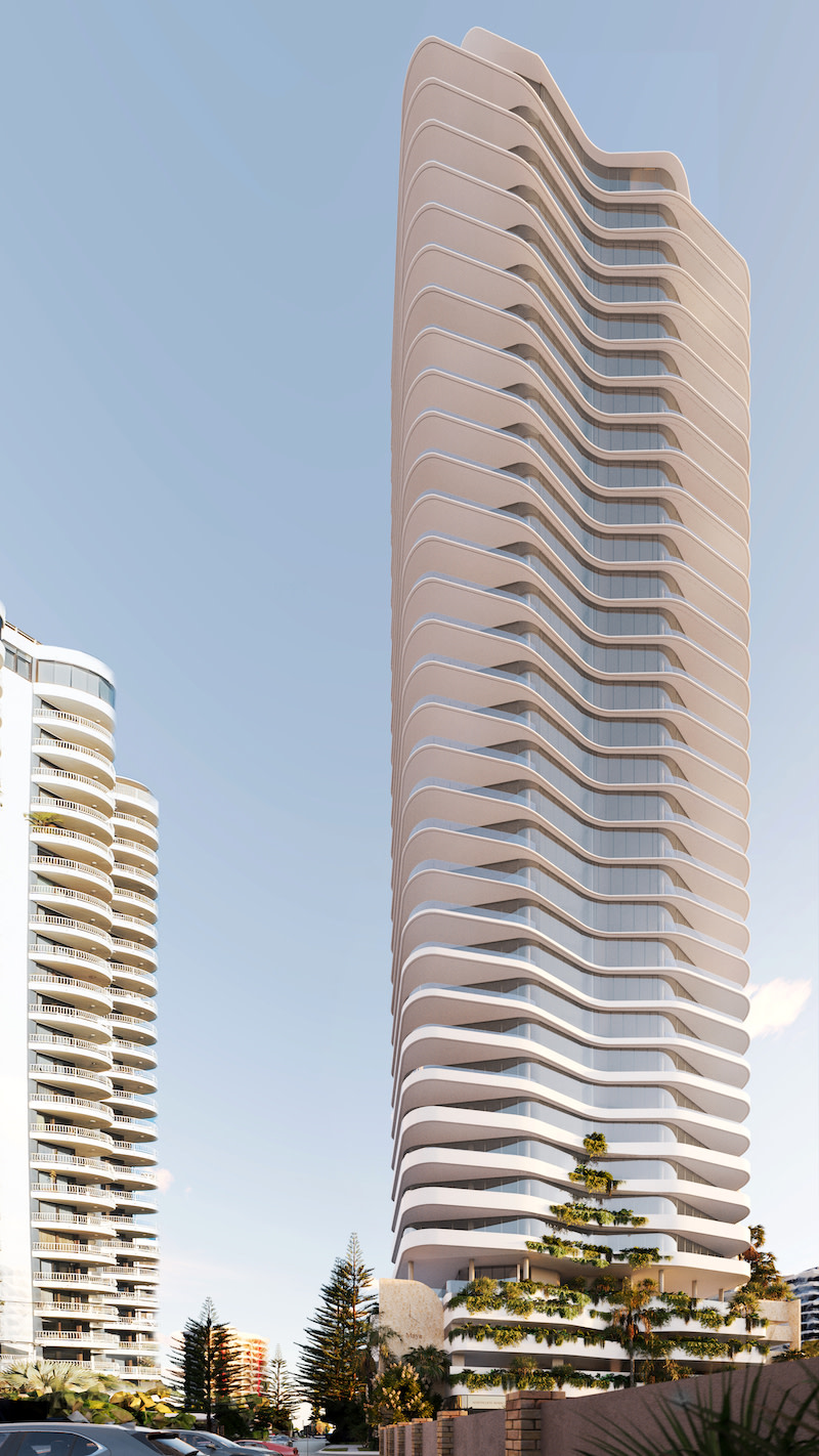 Render of Frank Developments' proposed 35-storey tower at Garfield Terrace, Surfers Paradise.