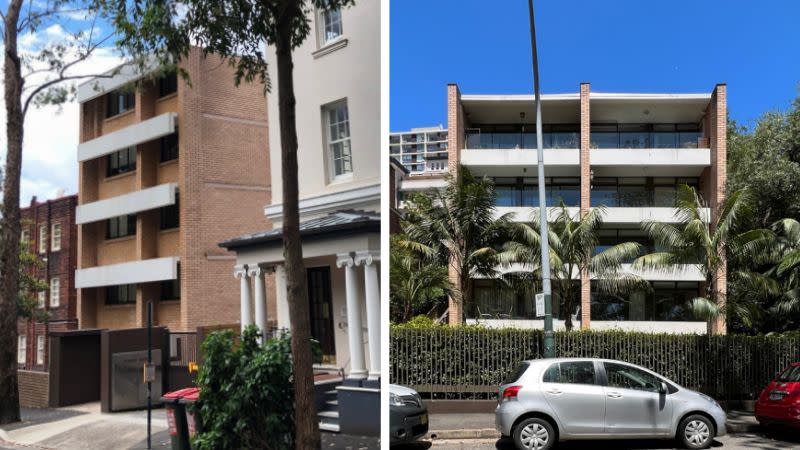 The existing 1970's buildings have red bricks and white finishes typical of Elizabeth Bay.