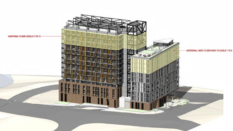 Design Formation Architects’ modification shows additional residential levels proposed above the approved Shepherds Bay mixed-use development in Ryde.