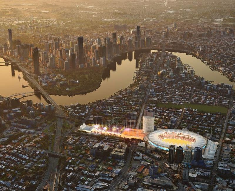 Render of the proposed $2.7-billion re3development of The Gabba stadium for the Brisbane 2032 Olympics.