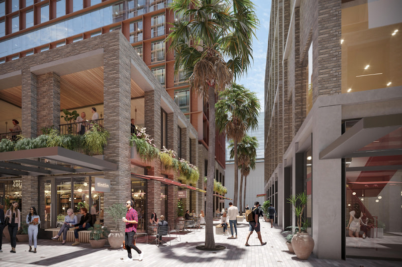 The plans call for connected and landscaped, communal spaces, including a publicly-accessible plaza, pedestrian laneways and shared entertainment areas.