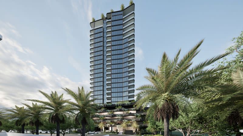 A rendering of the greenlit tower proposed by Homecorp for 24 Monte Carlo Avenue, Surfers Paradise.