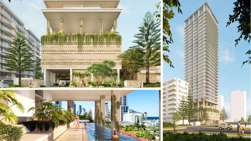 Renders of DVB Projects' approved 32-storey residential tower project at 137 Old Burleigh Road, Broadbeach.