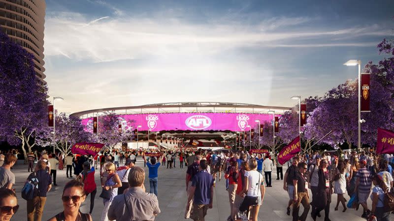 A render of the planned $2.7-billion redevelopment of The Gabba stadium.