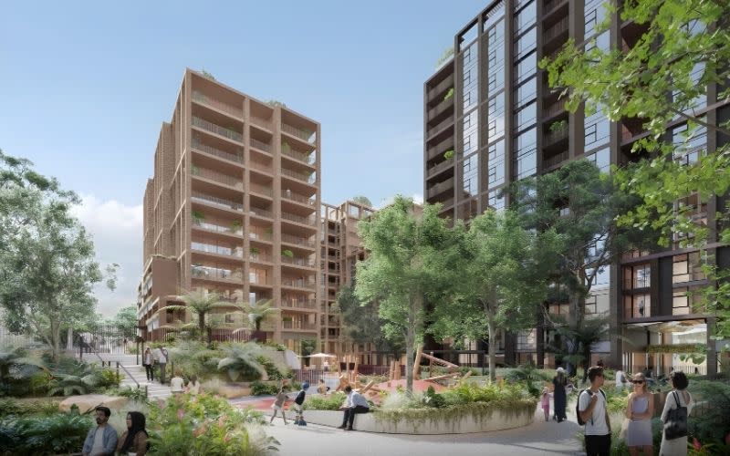 The Turner Studio-designed proposal features landscaped podium courtyards and communal open spaces by Arcadia Landscape Architecture.