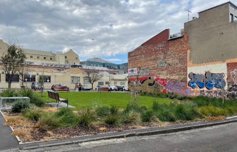 The site has a temporary park built by the developers for $1.6 million. 