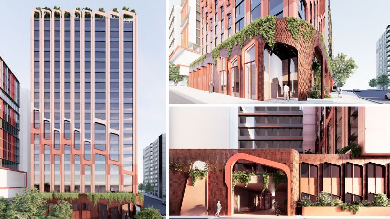 Renders of Scape's revised student accommodation tower plans for 41-47 Tribune Street, South Brisbane.