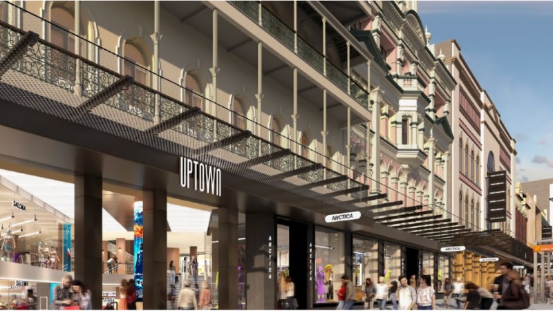 A rendering of Vicinity's proposed revamp of the Queen Street Mall facade of Uptown, formerly the Myer Centre.