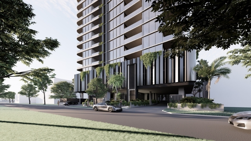 A render of Aniko’s tower proposed for the Chevron Island site.