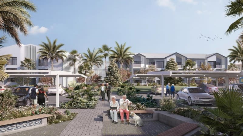 The render for Queensland's largest social housing project at the former Cairns Coral Drive In.