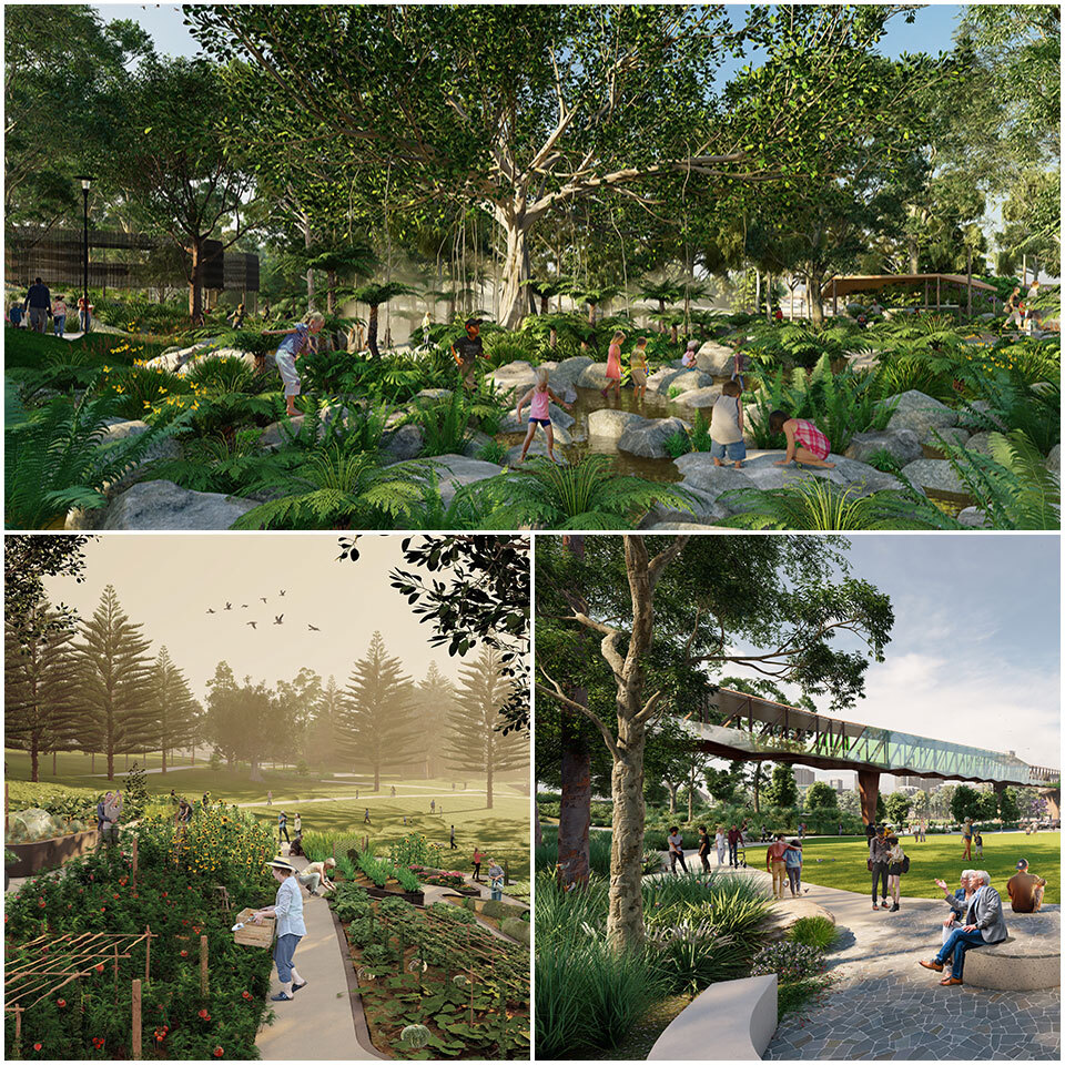 Brisbane City Council’s Victoria Park-Barrambin draft masterplan includes new designs featuring pedestrian and cycle bridges, water play areas, edible gardens and high ropes courses.