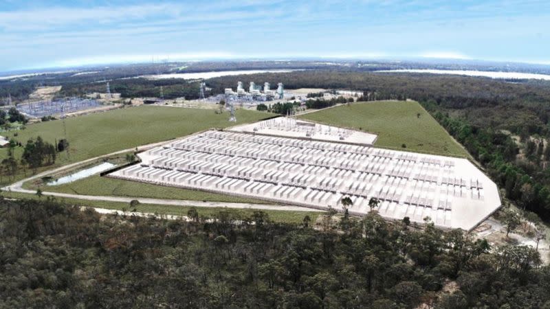 An indicative image of the Waratah Super Battery project on the site of the old Munmorah Power Station on the Central Coast of NSW. When completed it will be one of the biggest energy storage facilities in the world. 