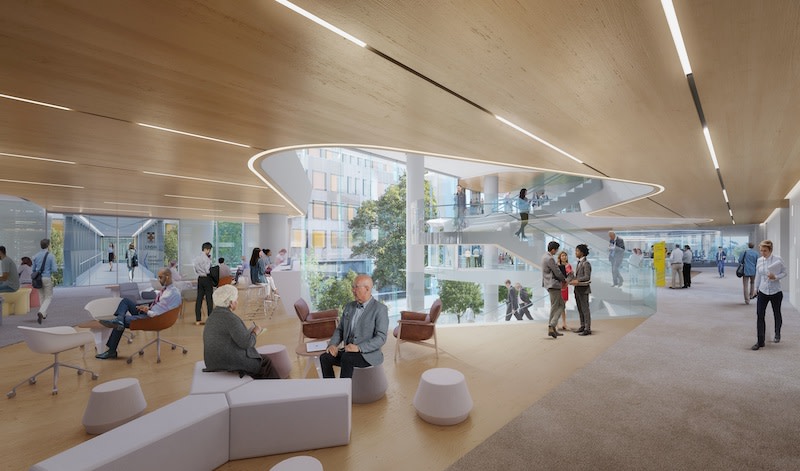 A render of part of the interior of the health hub designed by Architectus.