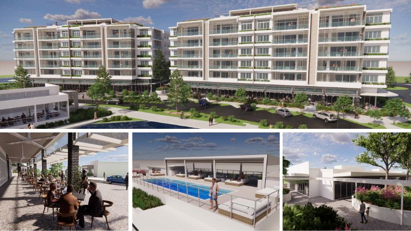 Renders of the revised plans for the waterfront site at Pelican Waters on the Sunshine Coast.