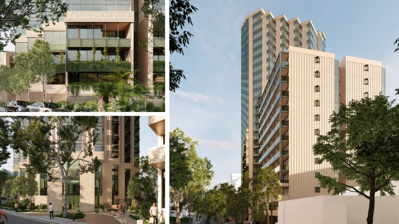 images of other parts of the East Walker Street development including the 12 storey building and frontages of the taller tower.