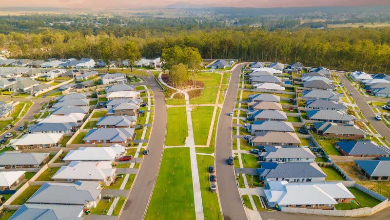 Aerial view of Huntlee masterplanned homes near North Rothbury, Hunter Valley 