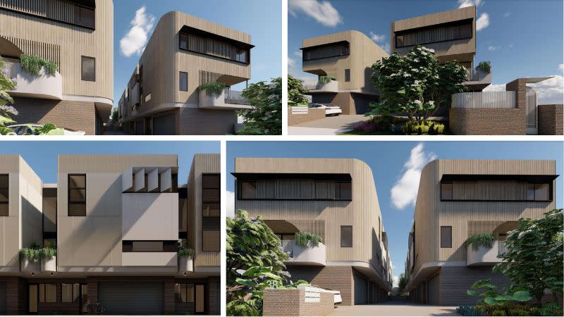 Renders of the proposed townhouse development at 35 Shottery Street, Yeronga.