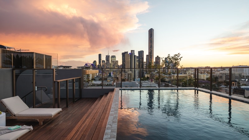 The rooftop pool at the Robertson Lane, Brisbane, build-to-rent tower.