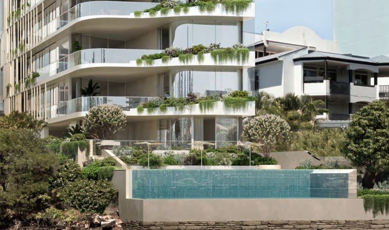 The riverside pool area of Seymour Group's Griffith Street residential project. 