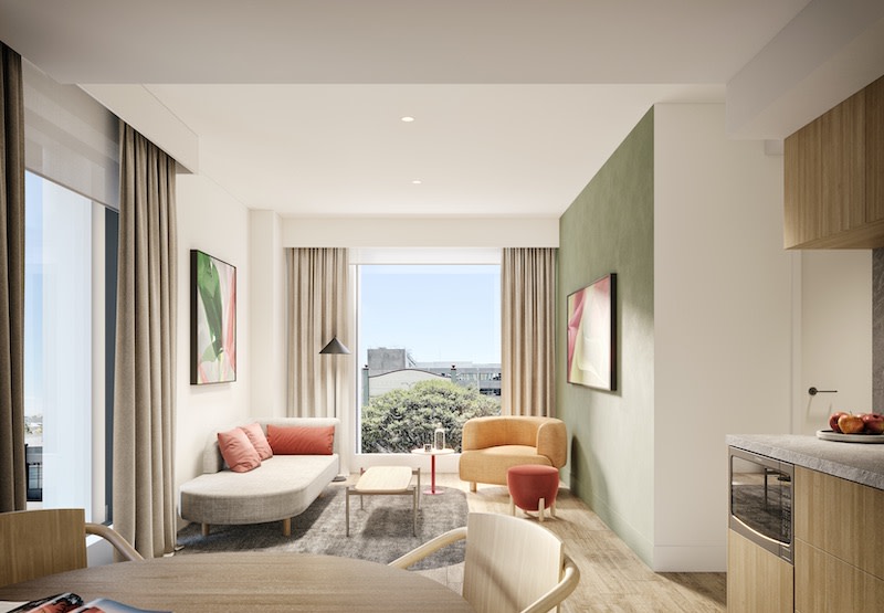 One of the suites in IHG's new hotel in the Geelong Quarter project by Franze Developments.
