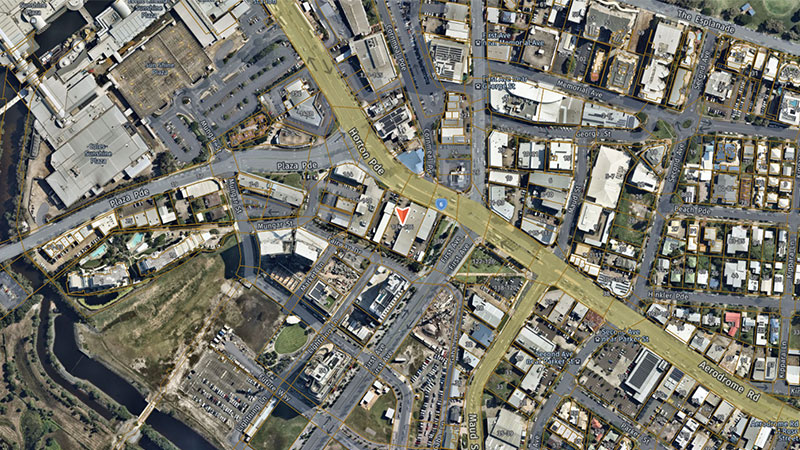 ▲ The development will be at the northern “gateway entry point” of the emerging CBD. Image: Nearmap
