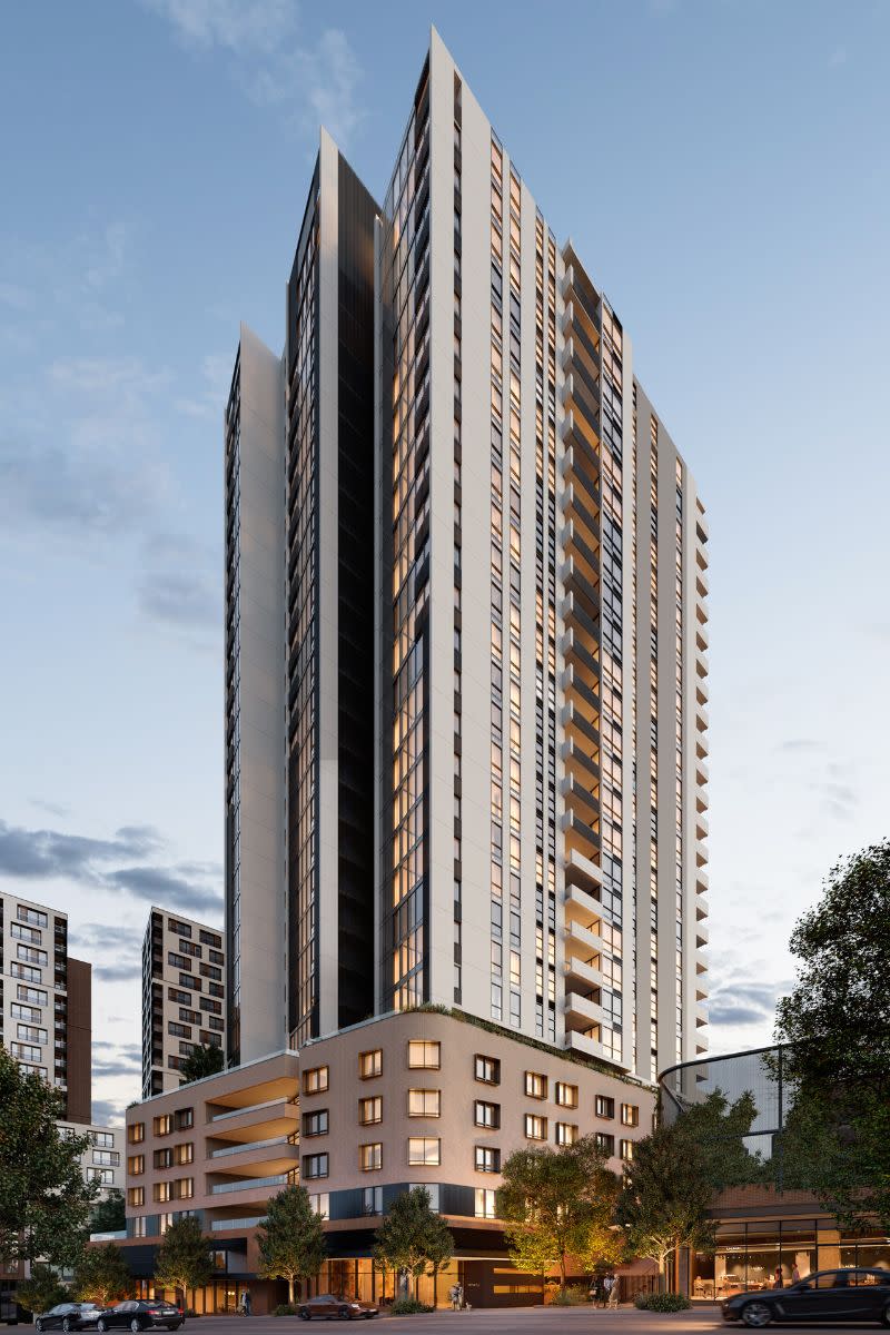 The 28-storey vertical retirement village in Epping.  And the main image....the tower in situ.