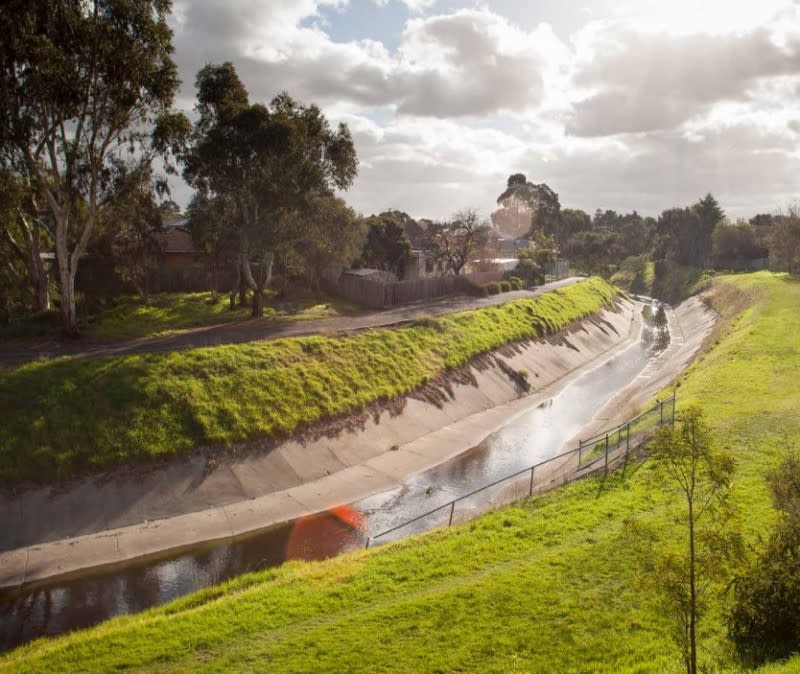 Part of the Moonee Ponds Creek in the City of Moreland Council area showing a previous planning decision to create a concrete channel for the creek.