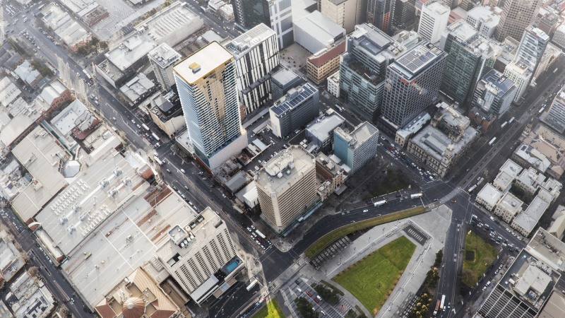 A birds-eye view of the $200 million Adelaide residential and commercial build.