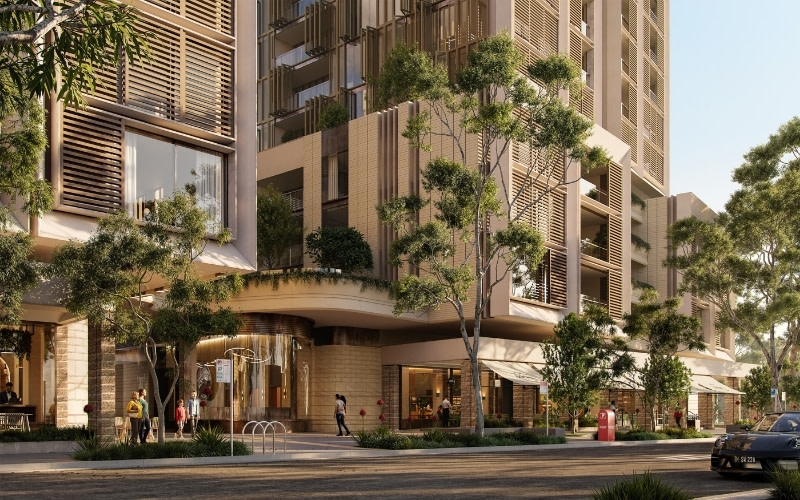 A render of the ground plane at the Conquest project in Castlecrag
