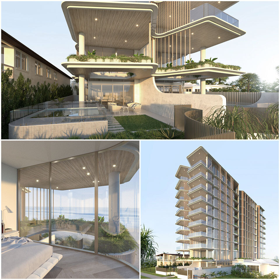 The Bilinga beachfront site at 301 Golden Four Drive will be redeveloped to accommodate 17 apartments, including a 420sq m four-bedroom penthouse.