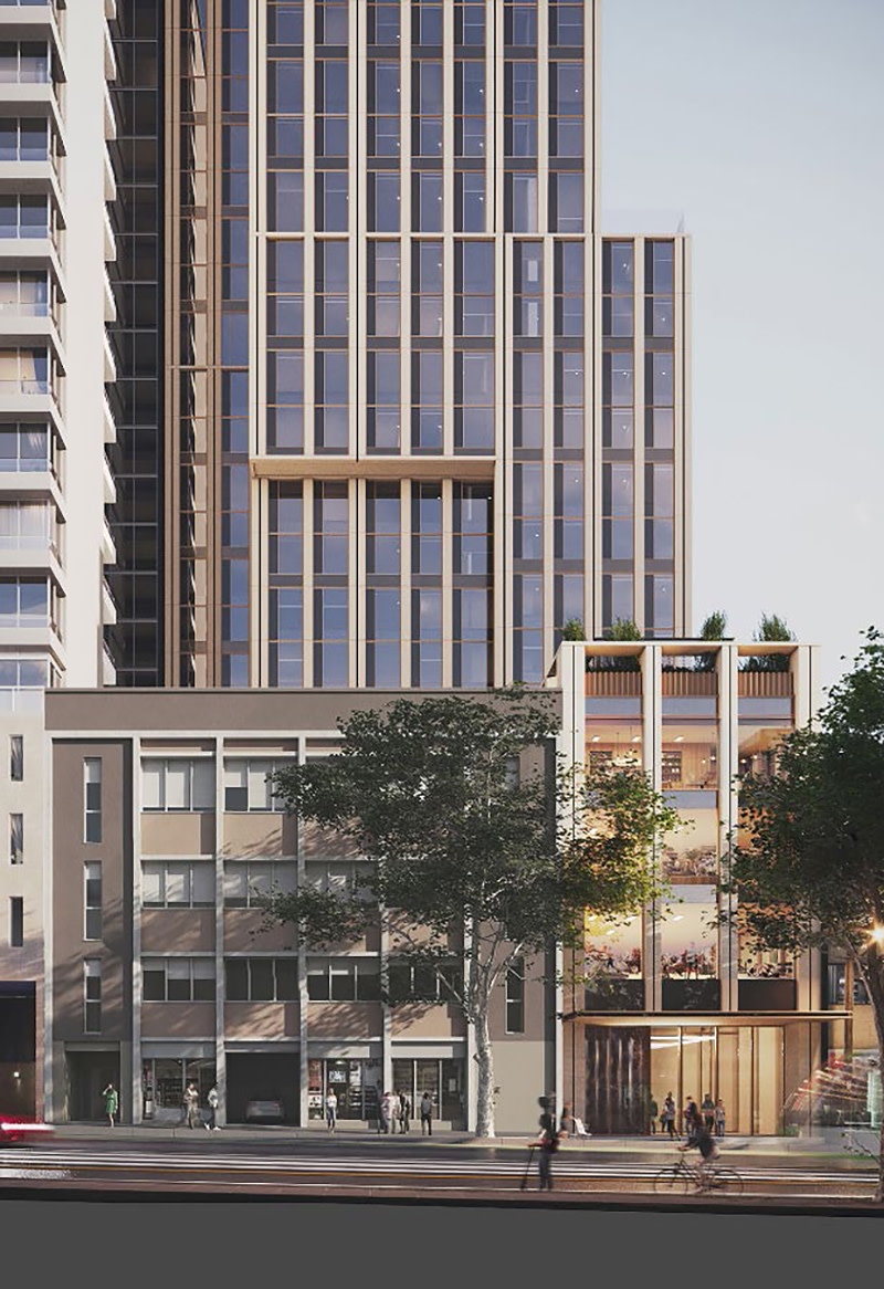 An artist's impression of the Brarz Developments 54 LaTrobe Street proposed PBSA podium
