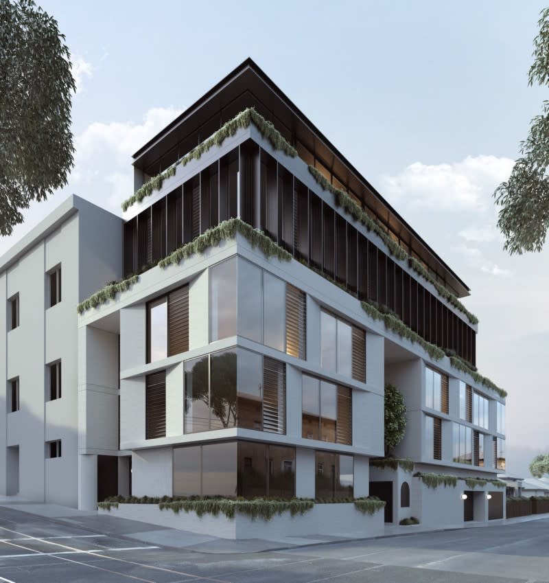 Mason Bright Architects' render of the office project for 154 High Street in Northcote by Mrs Rigs Pty Ltd.