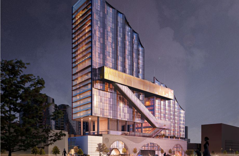 a purple hotel to be built in Melbourne's Docklands.