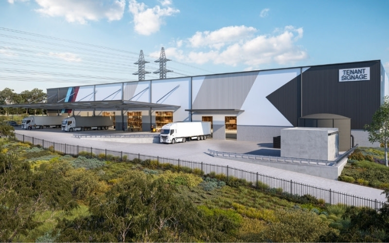 A render of a warehouse being developed by ESR and Mitsubishi Estate Asia at the Huntingwood logistics project