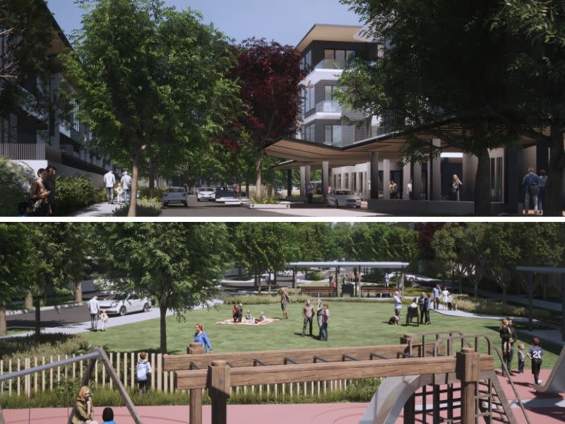 The site entry to a retirement apartment building and village green playground within the Uniting Church's Nareen Gardens