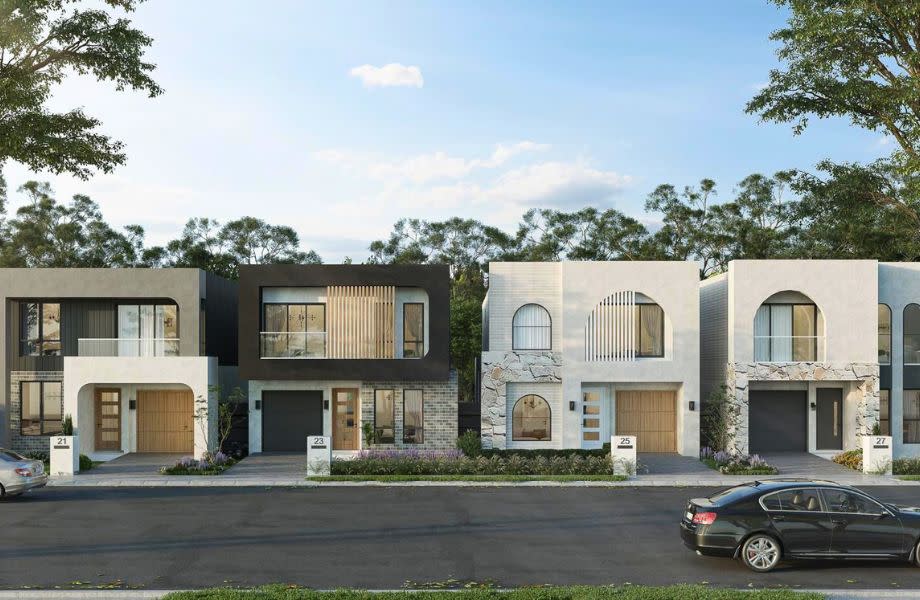 A render of the extension view of homes at Castle Groups new development at Schofields in Sydney.