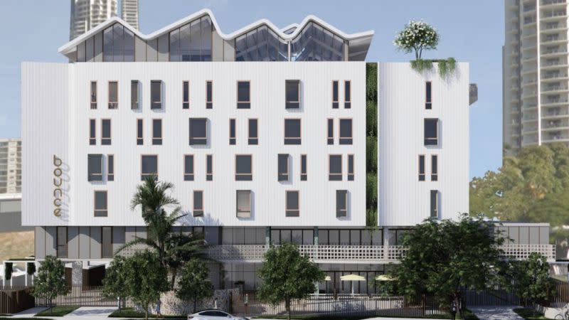 A render of the "hybrid" hostel approved for the site at 8-10 Pine Avenue, Surfers Paradise.