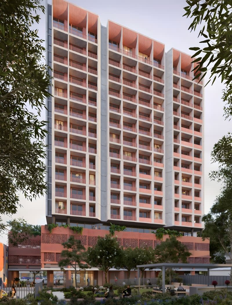 A Fuse Architects rendering of the proposed 16-storey coliving tower in Concord.