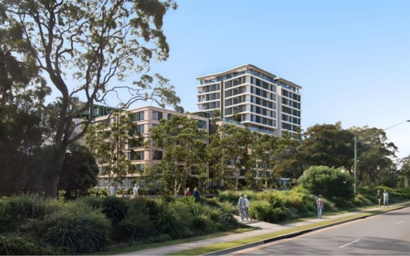 A render of a building at Platino's retirement project at 1-3 Skyline Place in Frenchs Forest.