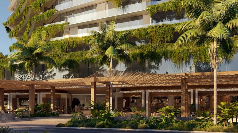 rendering of a tropical retail strip on the sunshine coast