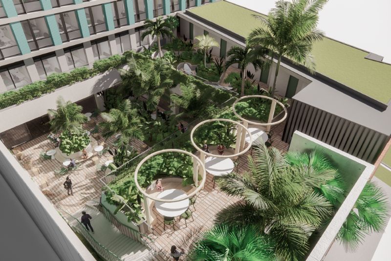 A communal landscaped courtyard is part of the Bates Smart design.