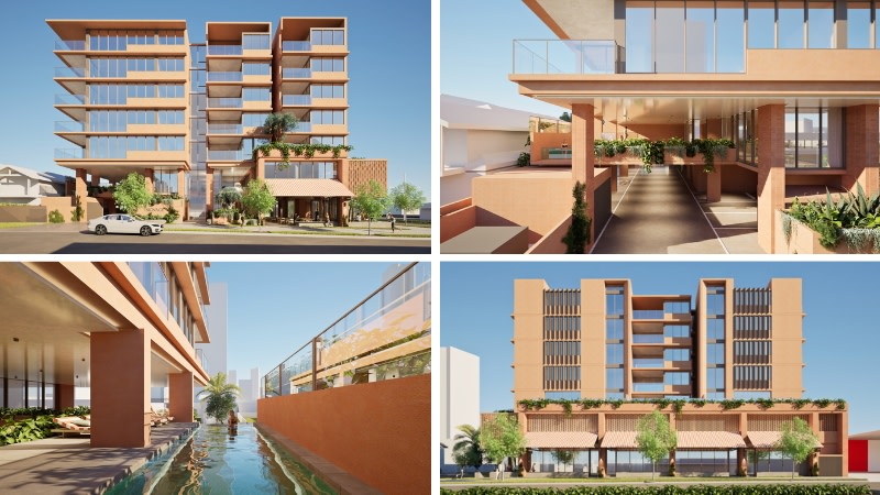 Renderings of Lacey Group's seven-storey mixed-use tower proposal for 2557 Gold Coast Highway, Mermaid Beach.