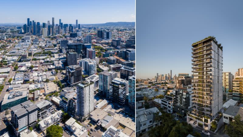 An artistic rendering of the project at 12 Kyabra Street at Newstead is positioned between the lifestyle precincts of Gasworks and James Street in Brisbane's inner north.