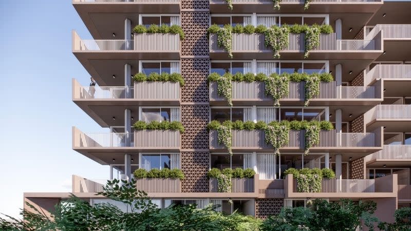 A closer view of the PMDL-designed Gordon proposal, which would include 119 apartments across two buildings near the railway station.